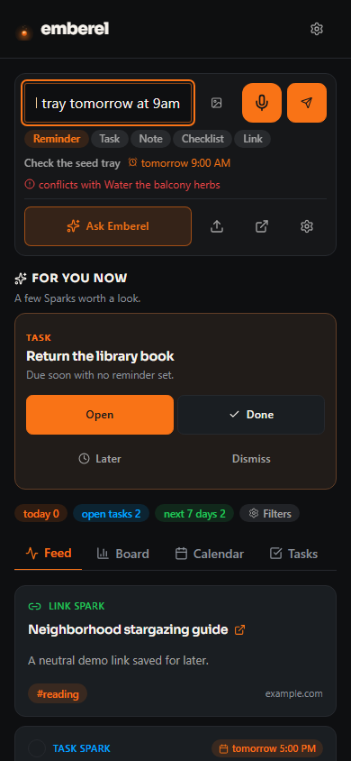 Typing fictional content into the current Emberel capture composer